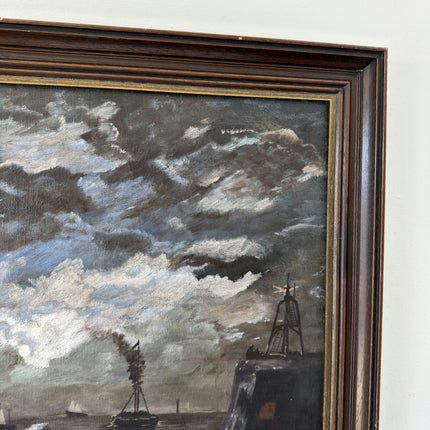 Marvelous Oil Painting Seascape "Steamship Docked" Expressive Medium Art Holland Art Shop