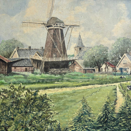 Original Landscape Oil Painting "Village Windmill" Authentic Artwork Holland Art Shop