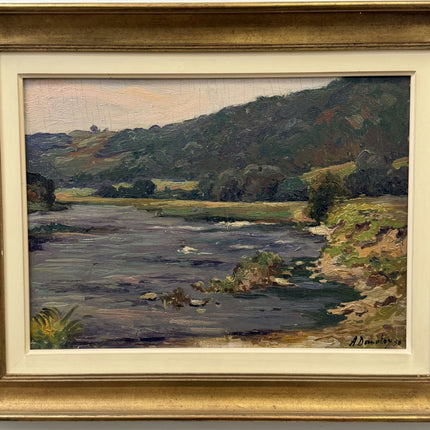 Handcrafted Landscape Oil Painting "River Bend" Vintage Art Holland Art Shop