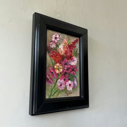 Elegant Floral Still Life Oil Painting "Pink Flowers" Vintage Small Art Holland Art Shop