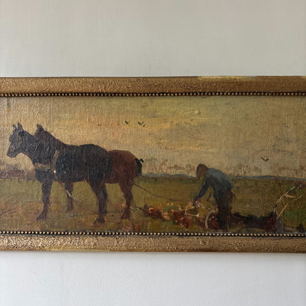 19th Century Antique Figurative Oil Painting "Pair Of Horses" Dutch Art Holland Art Shop