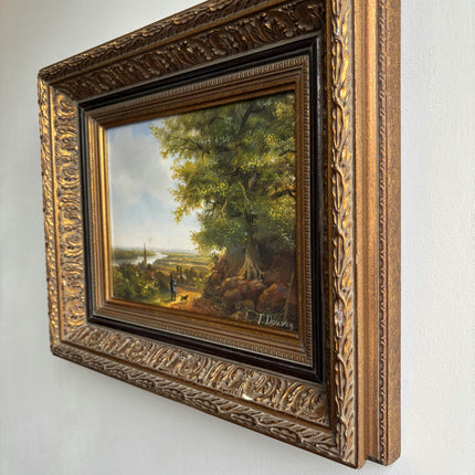 Detailed Landscape Oil Painting "Gilded Frame" Authentic Small Artwork Holland Art Shop