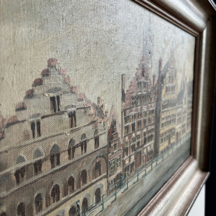Original Cityscape Oil Painting "Row Houses" Rustic Large Artwork Holland Art Shop