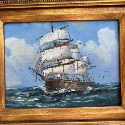 Refined Seascape Oil Painting "Sailing Ship" Traditional Small Artwork Holland Art Shop