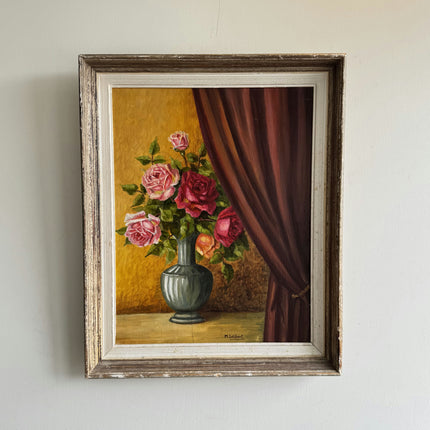 Original Floral Still Life Oil Painting "Rose Vase" Vintage Art Holland Art Shop