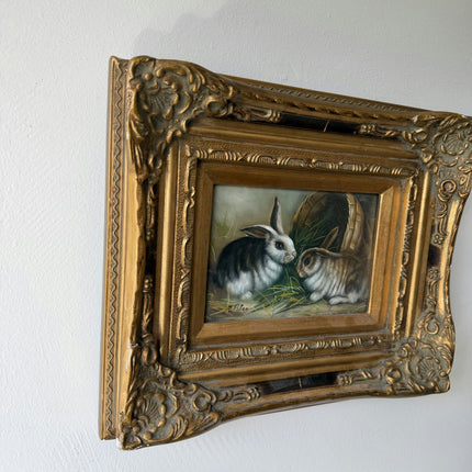 Timeless Animals Oil Painting "Pair Rabbits" Original Small Artwork Holland Art Shop