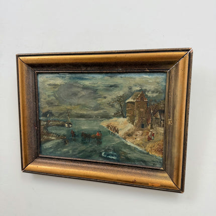 Elegant Harbor Scene Oil Painting "Coastal Village" Handcrafted Art Holland Art Shop