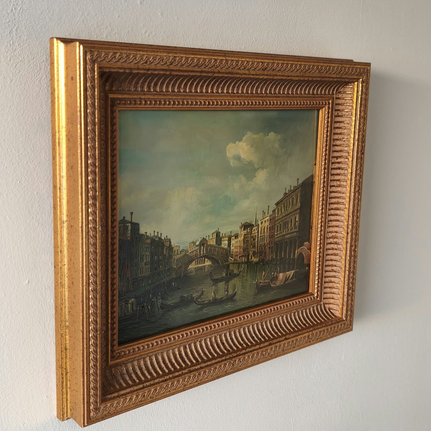 Beautiful Hand Painted Oil Painting Depicting Italy the City People and Boats