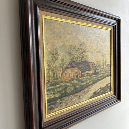 Classic Farm Oil Painting "River Boat" Vintage Art Holland Art Shop