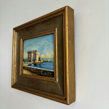Classic Harbor Scene Oil Painting "Seaside Castle" Vintage Small Artwork Holland Art Shop
