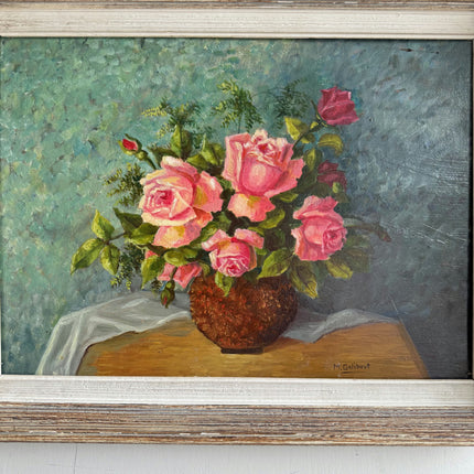 Expressive Floral Still Life Oil Painting "Pink Roses" Handcrafted Art Holland Art Shop