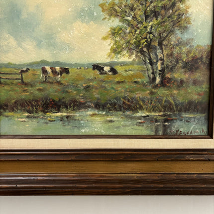 Original Landscape Oil Painting "Grazing Cows" Traditional Art Holland Art Shop