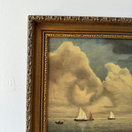 Remarkable Oil Painting Seascape "Sailing Vessels" Original Small Art Holland Art Shop