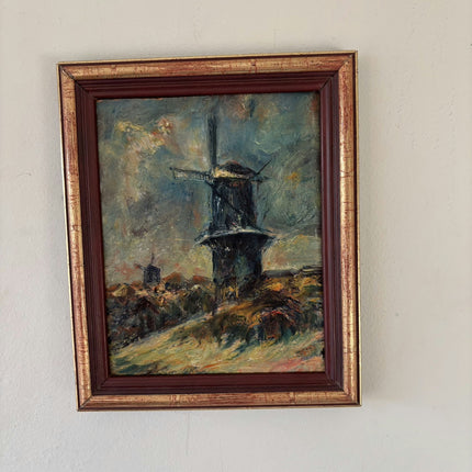 Detailed Landscape Oil Painting "Old Windmill" Rustic Small Artwork Holland Art Shop