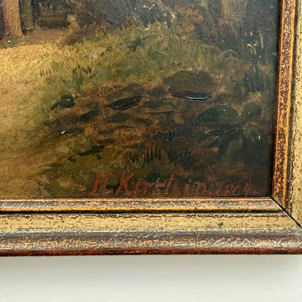 1804 Antique Landscape Oil Painting "Woman Figure" Small Art Holland Art Shop