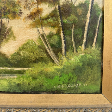19th Century Antique Landscape Oil Painting "Framed Tree" Small Artwork Holland Art Shop