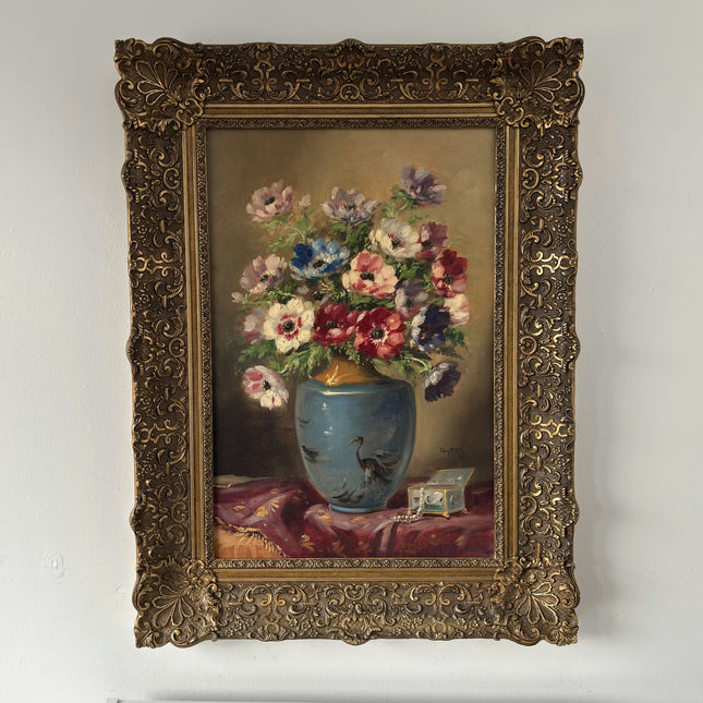 Vintage Oil Painting Floral Still Life "Flower Arrangement" Large Artwork Holland Art Shop