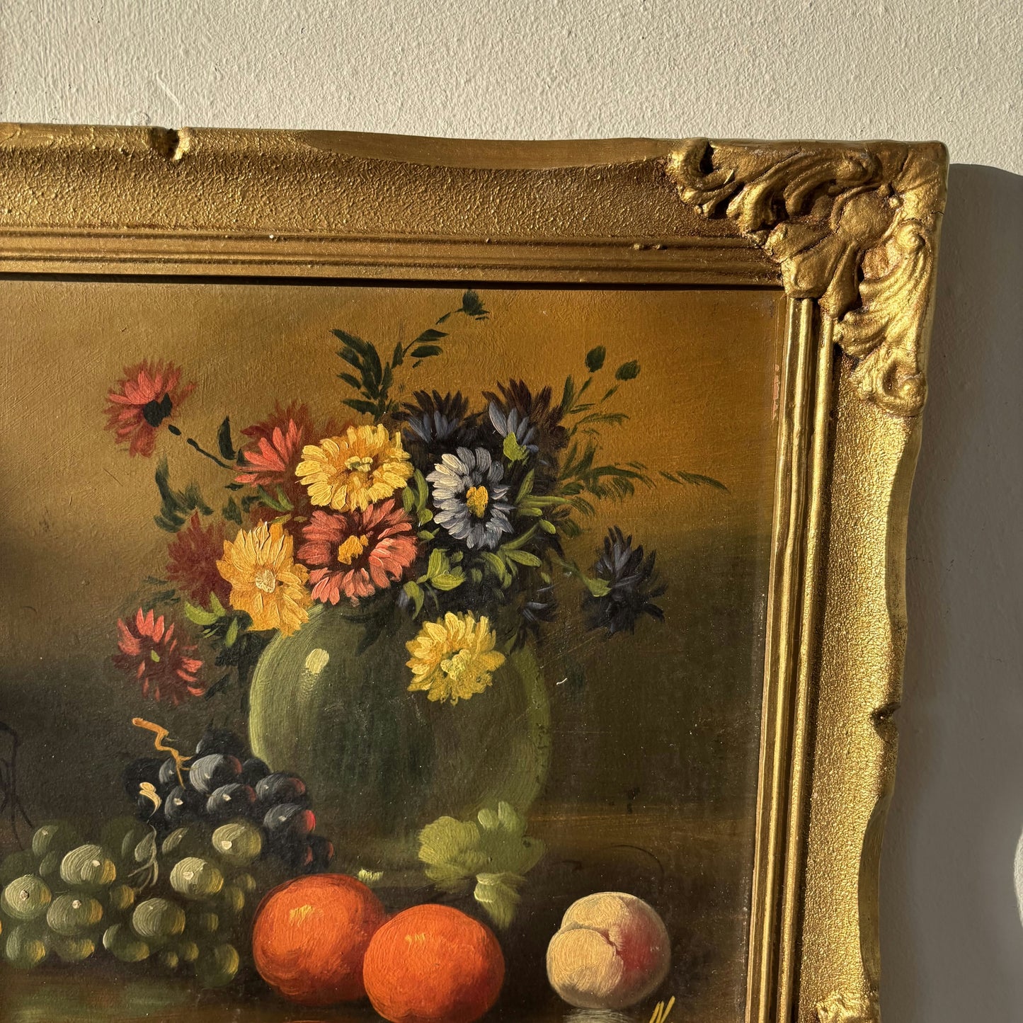 Antique Flowery Still Life Oil Painting "Fruit Arrangement" Refined Medium Art