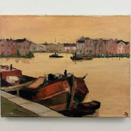 Rustic Seascape Oil Painting "Red Boats" Detailed Art Holland Art Shop