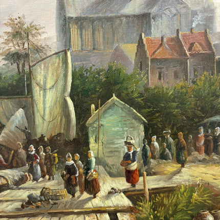 Handcrafted Harbor Scene Oil Painting "Harbor Scene" Traditional Large Artwork Holland Art Shop