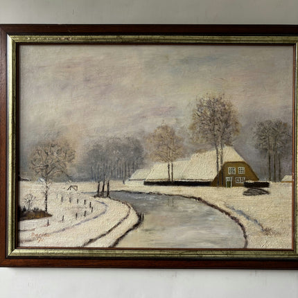 Handcrafted Winter Landscape Oil Painting "Snowy Cottage" Rustic Art Holland Art Shop