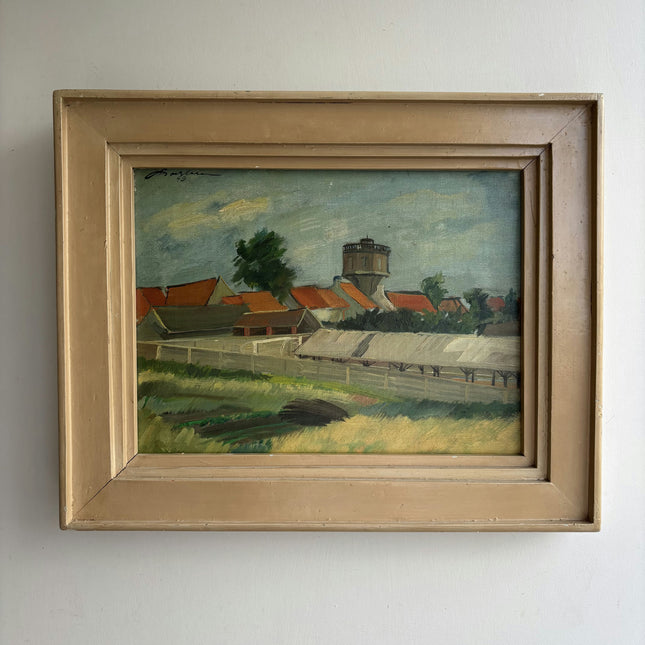 Vintage Landscape Oil Painting "Water Tower" Traditional Art Holland Art Shop