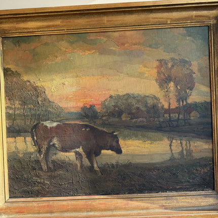 Vintage Animals Oil Painting "Grazing Cow" Expressive Large Art Holland Art Shop