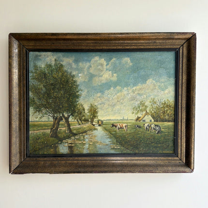 Refined Farm Oil Painting "Grazing Cows" Detailed Large Art Holland Art Shop