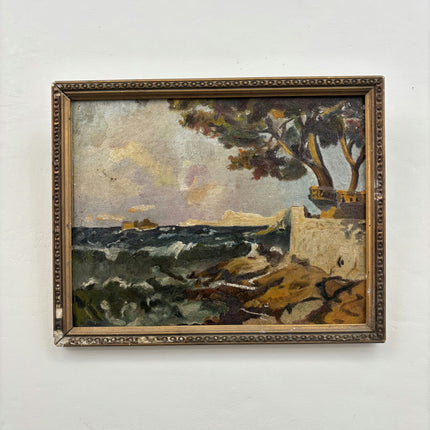 19th Century Antique Seascape Oil Painting "Coastal Cliff" Small Artwork Holland Art Shop
