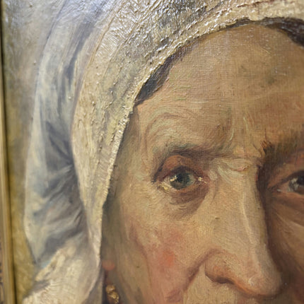 1918 Antique Portrait Oil Painting "Elderly Woman" Art Holland Art Shop