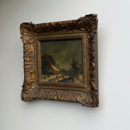 Antique Winter Landscape Oil Painting "Ornate Frame" Traditional Artwork Holland Art Shop