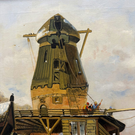 Handcrafted Winter Landscape Oil Painting "Old Windmill" Classic Large Art Holland Art Shop