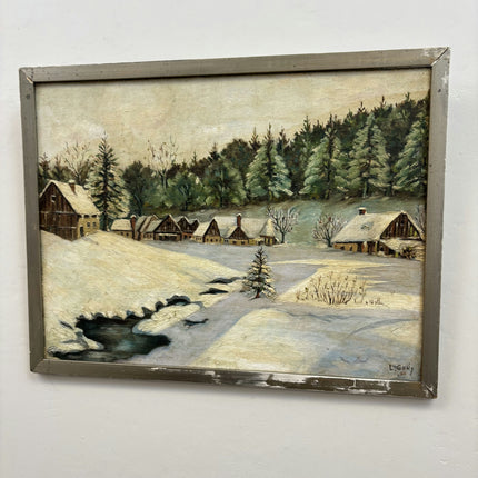 Refined Winter Landscape Oil Painting "Snowy Village" Rustic Art Holland Art Shop