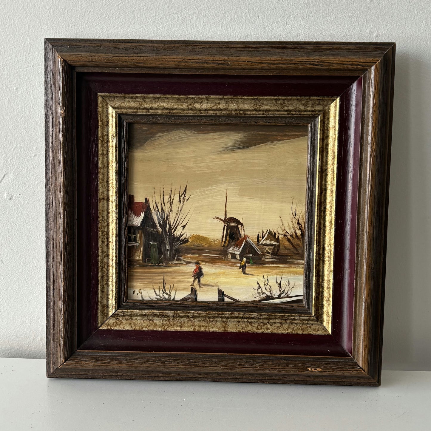 Refined Winter Landscape Oil Painting "Walking Figures" Original Small Art