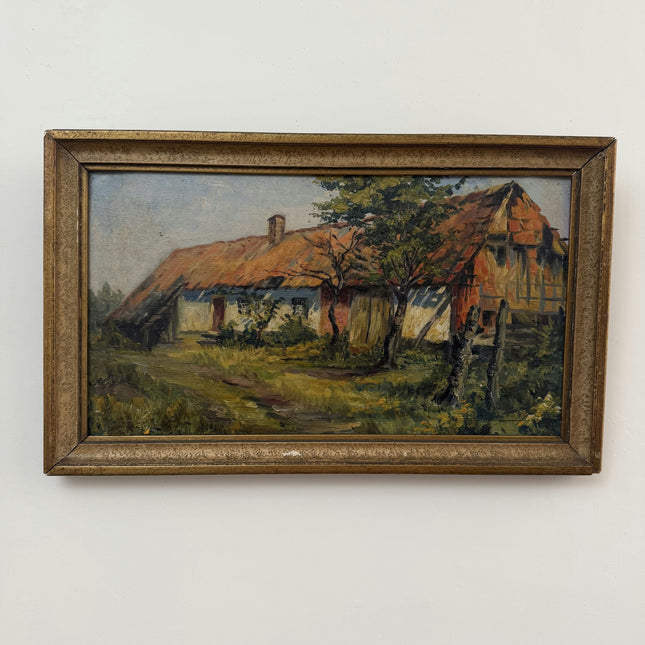 Antique Cityscape Oil Painting "Thatched Cottage" Traditional Art Holland Art Shop