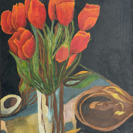 Elegant Still Life Oil Painting "Red Tulips" Original Art Holland Art Shop
