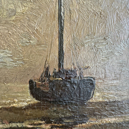 19th Century Antique Seascape Oil Painting "Gilded Frame" Small Art Holland Art Shop