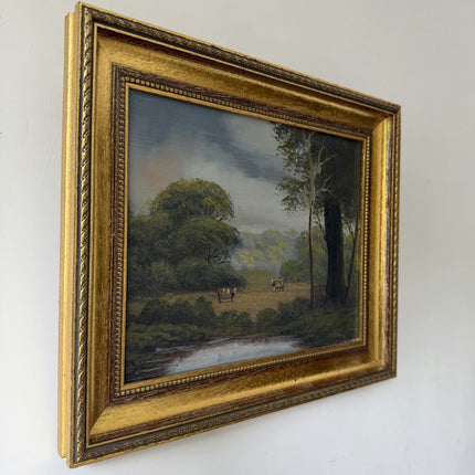 Authentic Landscape Oil Painting "Gilded Frame" Vintage Small Artwork Holland Art Shop
