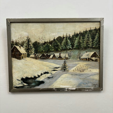 Refined Winter Landscape Oil Painting "Snowy Village" Rustic Art Holland Art Shop