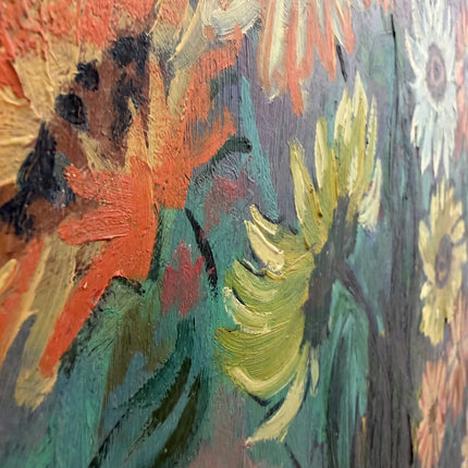 Detailed Floral Still Life Oil Painting "Sunflower Vase" Vintage Large Art Holland Art Shop