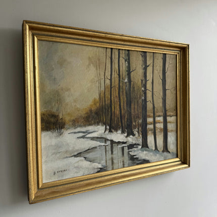 Vintage Winter Landscape Oil Painting "Birch Trees" Elegant Artwork Holland Art Shop