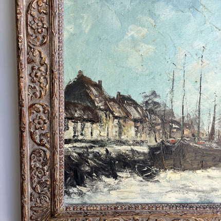 Elegant Harbor Scene Oil Painting "Boats Harbor" Timeless Large Artwork Holland Art Shop
