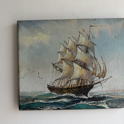 Traditional Seascape Oil Painting "Sailing Ship" Original Small Artwork Holland Art Shop