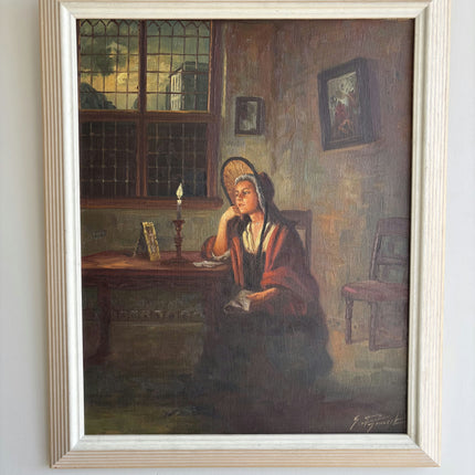 Vintage Portrait Oil Painting "Seated Woman" Refined Dutch Artwork Holland Art Shop