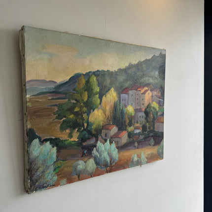 Timeless Landscape Oil Painting "Hillside Village" Rustic Artwork Holland Art Shop