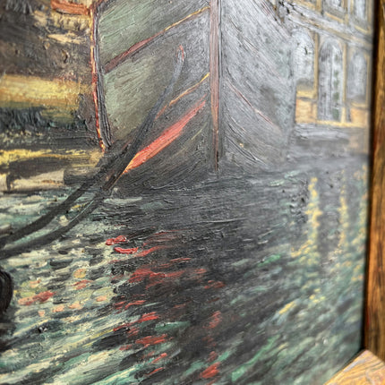 Handcrafted Harbor Scene Oil Painting "Docked Gondola" Original Art Holland Art Shop