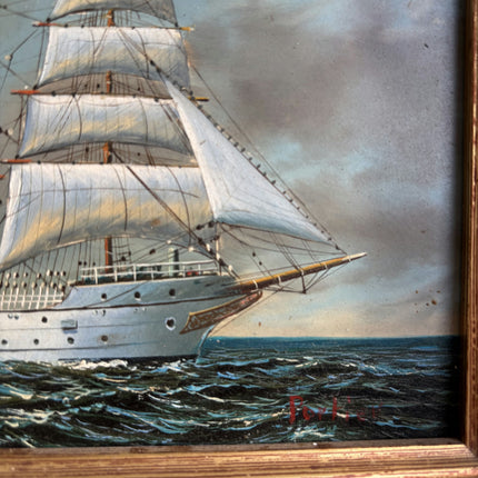 Expressive Seascape Oil Painting "Sailing Ship" Traditional Small Artwork Holland Art Shop