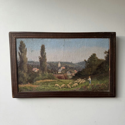 Handcrafted Landscape Oil Painting "Grazing Sheep" Vintage Art Holland Art Shop