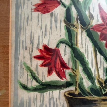 Traditional Oil Painting Flowery Still Life "Red Cactus Bloom" Small Art Holland Art Shop