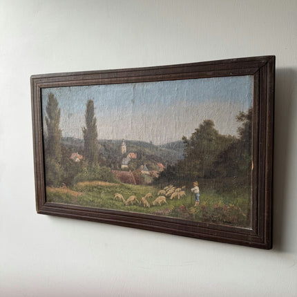 Handcrafted Landscape Oil Painting "Grazing Sheep" Vintage Art Holland Art Shop